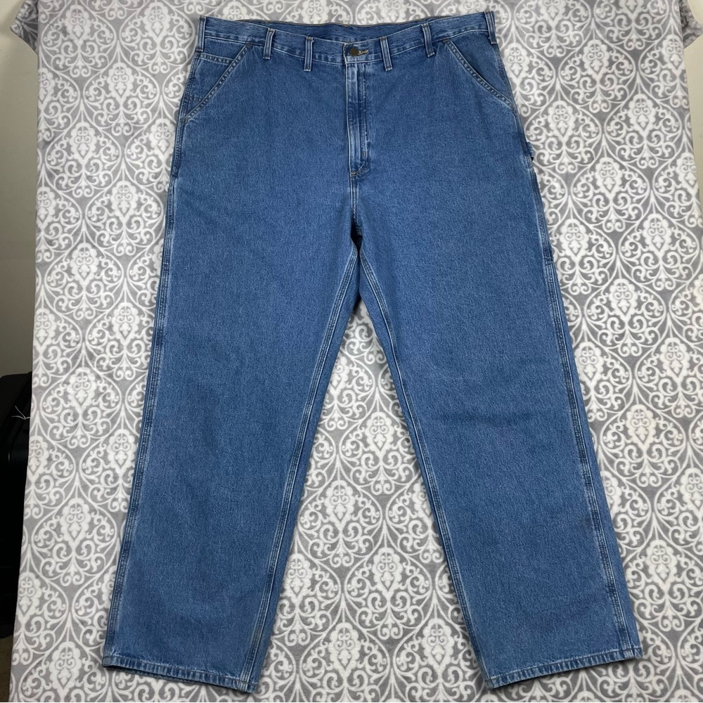 carhartt carpenter jeans big & tall relaxed fit medium wash utility men's 44x32
